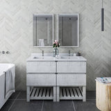Fresca Formosa 48" Rustic White Modern Floor Standing Open Bottom Double Sink Bathroom Vanity | FCB31-2424RWH-FS-CWH-U