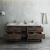 Fresca Formosa 72" Floor Standing Open Bottom Double Sink Modern Bathroom Cabinet w/ Top  Sinks | FCB31-301230AC-FS-CWH-U