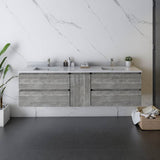 Fresca Formosa 72" Ash Modern Wall Hung Double Sink Bathroom Vanity | FCB31-301230ASH-CWH-U