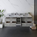 Fresca Formosa 70" Ash Modern Wall Mount Double Sink Bathroom Base Cabinet | FCB31-301230ASH