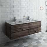 Fresca Formosa 60" Wall Hung Double Sink Modern Bathroom Cabinet w/ Top  Sinks | FCB31-3030ACA-CWH-U