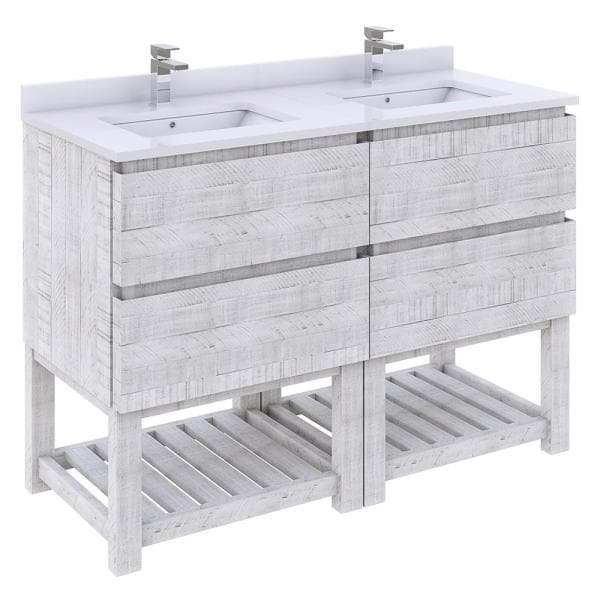Fresca Formosa 60" Rustic White Modern Floor Standing Open Bottom Double Sink Bathroom Vanity | FCB31-3030RWH-FS-CWH-U