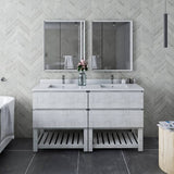 Fresca Formosa 58" Rustic White Modern Freestanding Open Bottom Double Sink Bathroom Base Cabinet | FCB31-3030RWH-FS