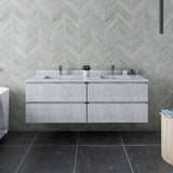 Fresca Formosa 58" Rustic White Modern Wall Hung Double Sink Bathroom Base Cabinet | FCB31-3030RWH