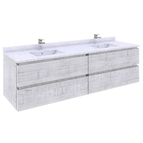 Fresca Formosa 72" Rustic White Modern Wall Hung Double Sink Bathroom Vanity | FCB31-3636RWH-CWH-U