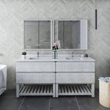 Fresca Formosa 70" Rustic White Modern Freestanding Open Bottom Double Sink Bathroom Base Cabinet | FCB31-3636RWH-FS
