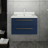 Lucera Modern 24" Royal Blue Wall Hung Undermount Sink Bathroom Vanity | FCB6124RBL-UNS-CWH-U