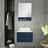 Lucera Modern 24" Royal Blue Wall Hung Vessel Sink Bathroom Vanity | FCB6124RBL-VSL-CWH-V