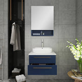 Lucera 24" Royal Blue Modern Wall Hung Vessel Sink Bathroom Cabinet | FCB6124RBL-VSL