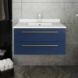Lucera Modern 30" Royal Blue Wall Hung Undermount Sink Bathroom Vanity | FCB6130RBL-UNS-CWH-U