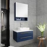 Lucera 30" Royal Blue Modern Wall Hung Vessel Sink Bathroom Cabinet | FCB6130RBL-VSL
