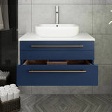 Lucera 30" Royal Blue Modern Wall Hung Vessel Sink Bathroom Cabinet | FCB6130RBL-VSL
