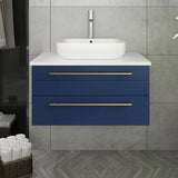 Lucera Modern 30" Royal Blue Wall Hung Vessel Sink Bathroom Vanity | FCB6130RBL-VSL-CWH-V