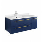 Lucera Modern 36" Royal Blue Wall Hung Undermount Sink Bathroom Vanity- Left Version | FCB6136RBL-UNS-L-CWH-U