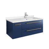 Lucera Modern 36" Royal Blue Wall Hung Undermount Sink Bathroom Vanity- Right Version | FCB6136RBL-UNS-R-CWH-U