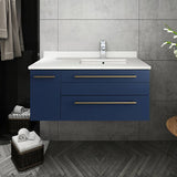 Lucera 36" Royal Blue Modern Wall Hung Undrmount Sink Bathroom Cabinet- Right Version | FCB6136RBL-UNS-R