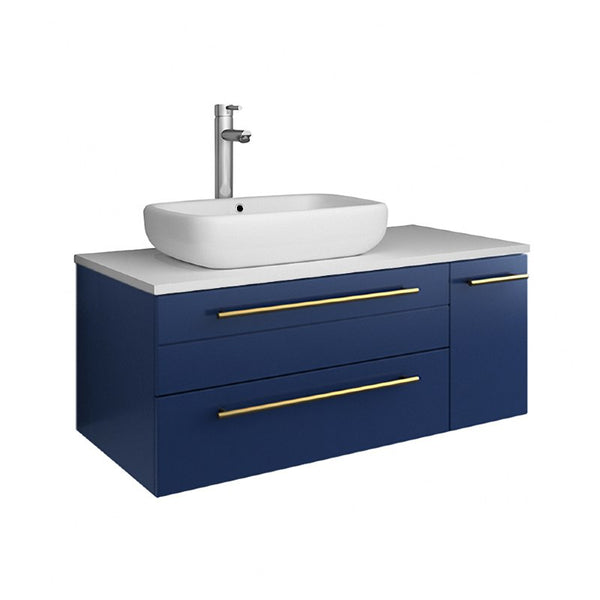 Lucera Modern 36" Royal Blue Wall Hung Vessel Sink Bathroom Vanity- Left Offset | FCB6136RBL-VSL-L-CWH-V