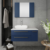 Lucera Modern 36" Royal Blue Wall Hung Vessel Sink Bathroom Vanity- Left Offset | FCB6136RBL-VSL-L-CWH-V
