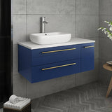Lucera 36" Royal Blue Modern Wall Hung Vessel Sink Bathroom Cabinet- Left Version | FCB6136RBL-VSL-L