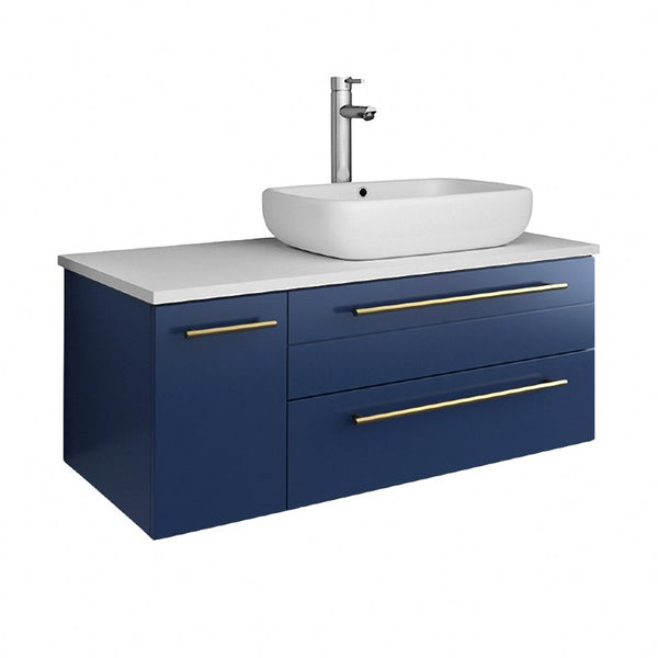 Lucera Modern 36" Royal Blue Wall Hung Vessel Sink Bathroom Vanity- Right Offset | FCB6136RBL-VSL-R-CWH-V