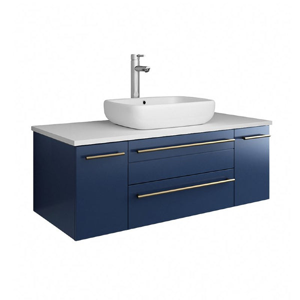 Lucera Modern 42" Royal Blue Wall Hung Vessel Sink Bathroom Vanity | FCB6142RBL-VSL-CWH-V