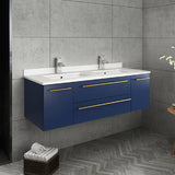 Lucera Modern 48" Royal Blue Wall Hung Double Undermount Sink Bathroom Vanity | FCB6148RBL-UNS-D-CWH-U
