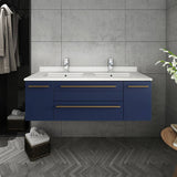 Lucera 48" Royal Blue Modern Wall Hung Double Undermount Sink Bathroom Cabinet | FCB6148RBL-UNS-D