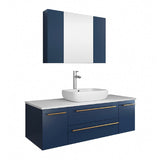 Lucera Modern 48" Royal Blue Wall Hung Vessel Sink Bathroom Vanity | FCB6148RBL-VSL-CWH-V