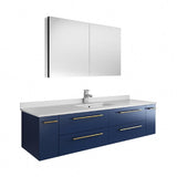 Lucera Modern 60" Royal Blue Wall Hung Undermount Sink Bathroom Vanity | FCB6160RBL-UNS-CWH-U