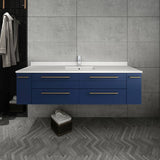 Lucera Modern 60" Royal Blue Wall Hung Undermount Sink Bathroom Vanity | FCB6160RBL-UNS-CWH-U