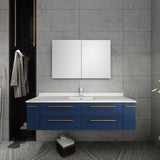 Lucera 60" Royal Blue Modern Wall Hung Undermount Sink Bathroom Cabinet | FCB6160RBL-UNS