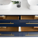 Lucera 60" Royal Blue Modern Wall Hung Double Vessel Sink Bathroom Cabinet | FCB6160RBL-VSL-D