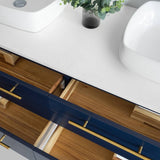 Lucera Modern 60" Royal Blue Wall Hung Double Vessel Sink Bathroom Vanity | FCB6160RBL-VSL-D-CWH-V