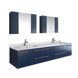 Lucera Modern 72" Royal Blue Wall Hung Double Undermount Sink Bathroom Vanity | FCB6172RBL-UNS-D-CWH-U