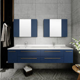 Lucera 72" Royal Blue Modern Wall Hung Double Undermount Sink Bathroom Cabinet | FCB6172RBL-UNS