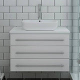 Fresca Lucera Modern 32" White Wall Hung Bathroom Vanity with Top & Vessel Sink | FCB6183WH-VSL-I