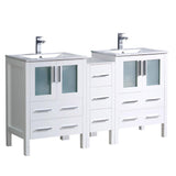 Fresca Torino 60" White Modern Double Sink Bathroom Cabinets w/ Integrated Sinks