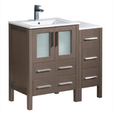 Fresca Torino 36" Gray Oak Modern Bathroom Cabinets w/ Integrated Sinks