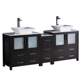 Fresca Torino 72" Espresso Double Sink Bathroom Cabinets w/ Tops & Vessel Sinks