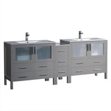 Fresca Torino 84" Gray Modern Double Sink Bathroom Cabinets w/ Integrated Sinks