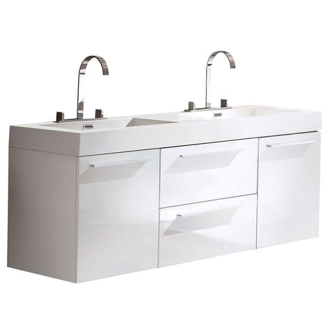Fresca Opulento White Modern Double Sink Cabinet w/ Integrated Sinks