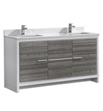 Fresca Allier Rio 60" Ash Gray Double Sink Modern Bathroom Cabinet w/ Top & Sinks