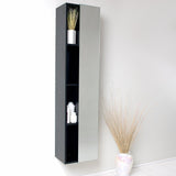 Fresca Black Bathroom Linen Side Cabinet w/ 4 Cubby Holes & Mirror