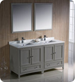 Fresca Oxford 60" Gray Traditional Double Sink Bathroom Vanity