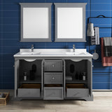 Fresca Windsor 60" Gray Textured Traditional Double Sink Bathroom Vanity w/ Mirrors | FVN2460GRV