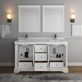 Fresca Windsor 60" Matte White Traditional Double Sink Bathroom Vanity w/ Mirrors | FVN2460WHM