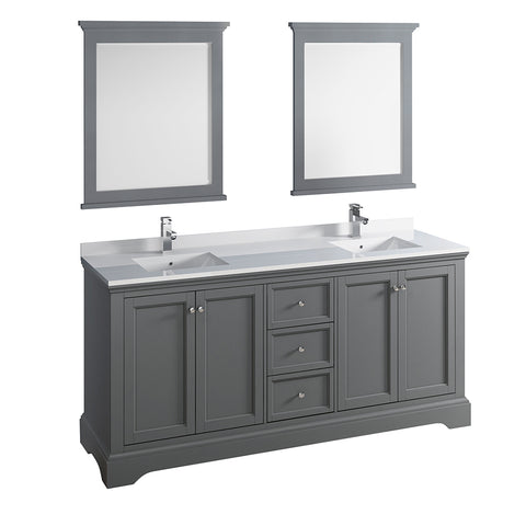 Fresca Windsor 72" Gray Textured Traditional Double Sink Bathroom Vanity w/ Mirrors | FVN2472GRV