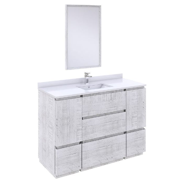 Fresca Formosa 48" Rustic White Modern Floor Standing Bathroom Vanity Set | FVN31-122412RWH-FC