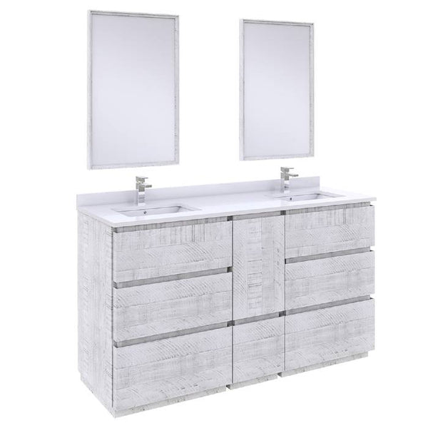 Fresca Formosa 60" Rustic White Modern Floor Standing Double Sink Vanity Set | FVN31-241224RWH-FC