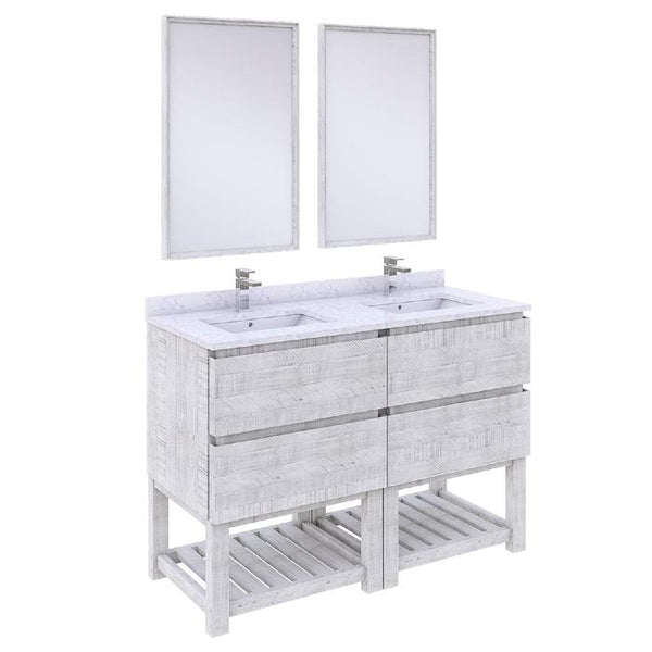 Fresca Formosa 48" Rustic White Modern Floor Standing Double Sink Open Bottom Vanity Set | FVN31-2424RWH-FS